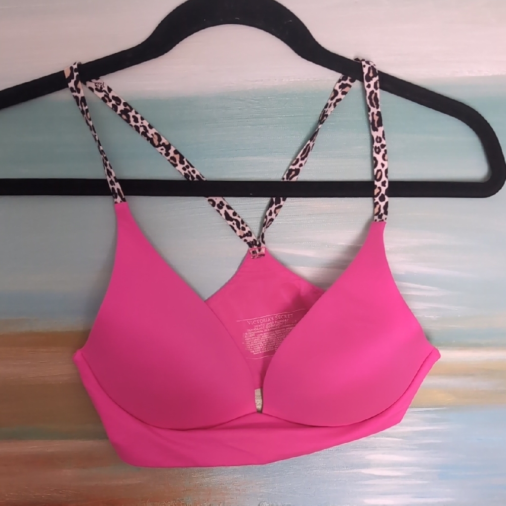 Victoria's Secret Hot Pink Bra with Leopard Straps 32C